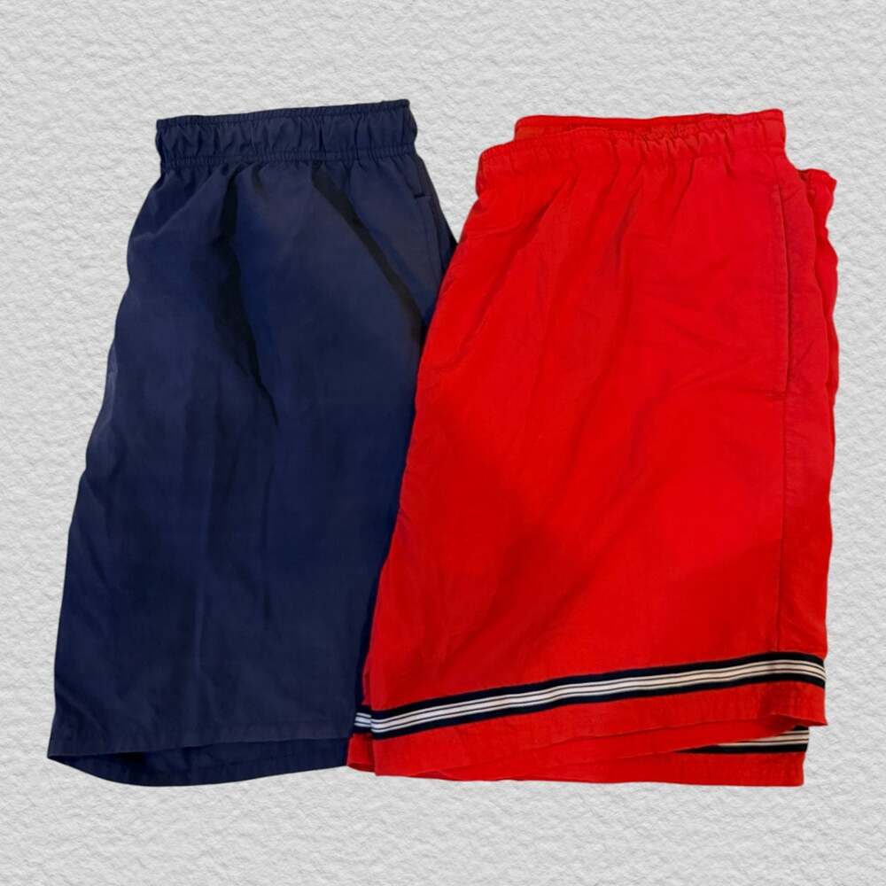 Vintage Le Tigre Drawstring Red Swim Trunks + Free Navy Pair